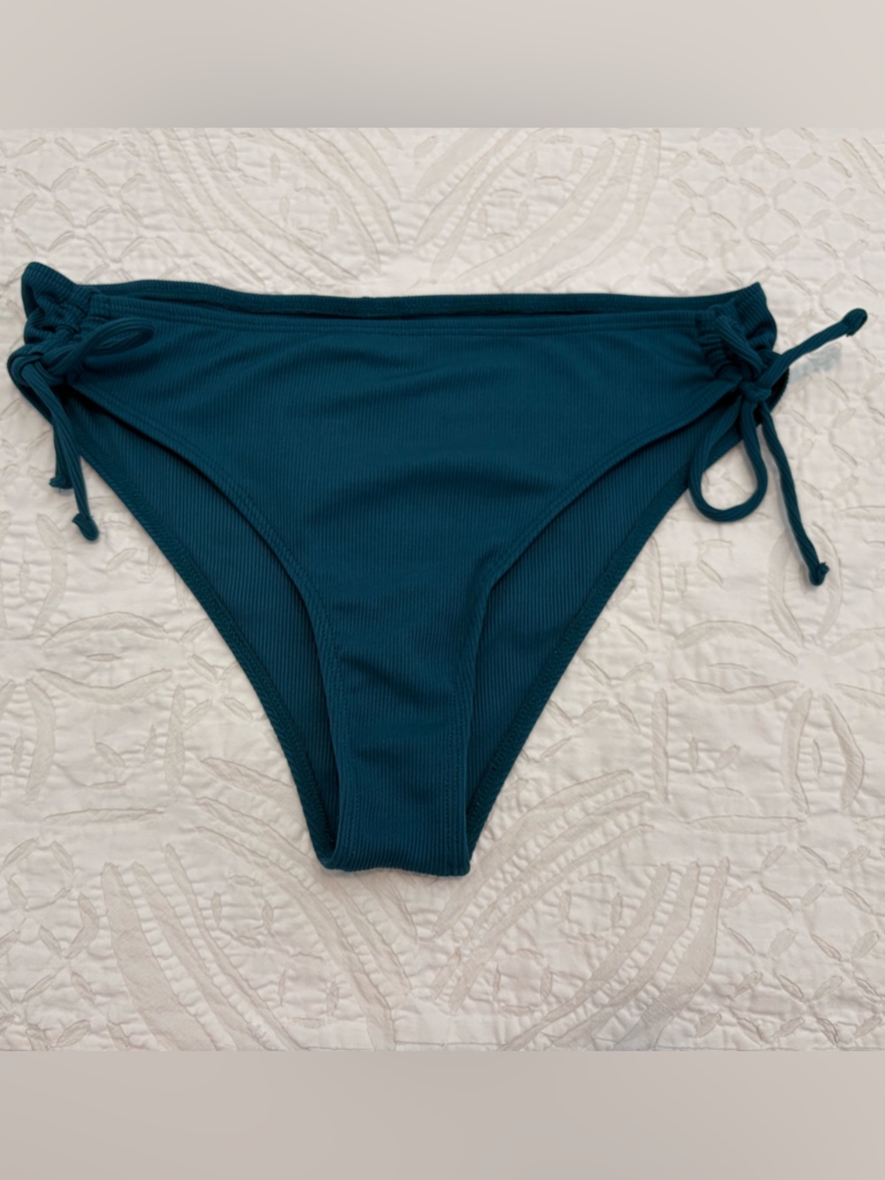 SHEIN Deep Teal Ribbed Bikini Bottom with Side Ties